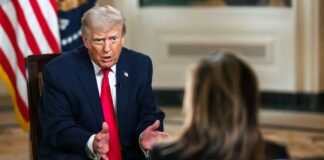 Donald Trump speaking about US Iran peace talks with Middle East map background