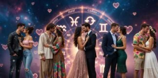 Romantic zodiac symbols with glowing heart and astrological background representing daily love horoscope for May 11, 2026