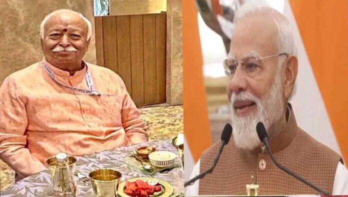 Dr-Mohan-Bhagwat-and-Prime- BJP Nears Historic Win in Bengal as RSS Marks 100 Years, Early Trends Signal Major Political Shift