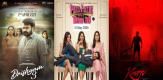 Drishyam 3 movie poster alongside other Bollywood and South Indian films dominating the box office