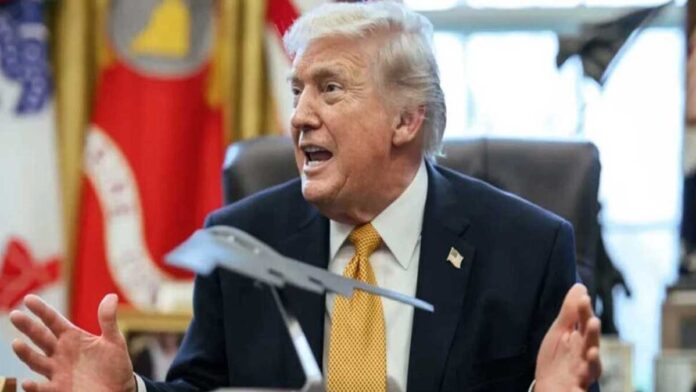 Donald Trump Raises Concerns Over China AI Technology Practices Donald Trump speaking on China AI technology theft allegations with US-China flags and digital AI graphics