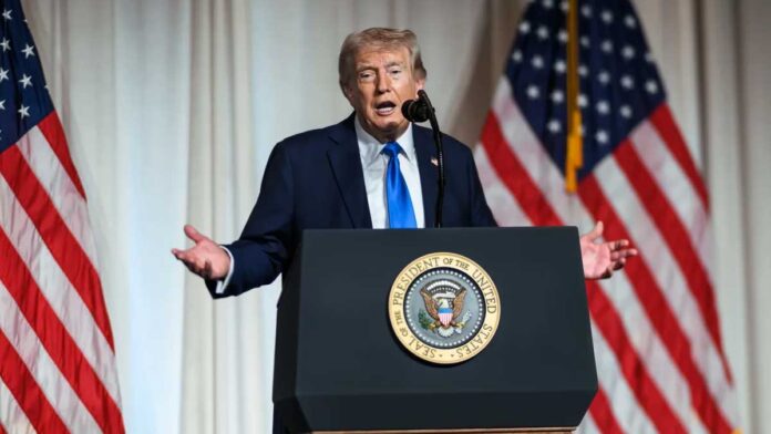 Donald Trump speaks about Iran nuclear negotiations outside the White House amid rising US-Iran tensions