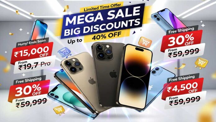 flipkart-summer-sale-iphone iPhone lineup displayed with discount tags during Flipkart Summer Sale 2026