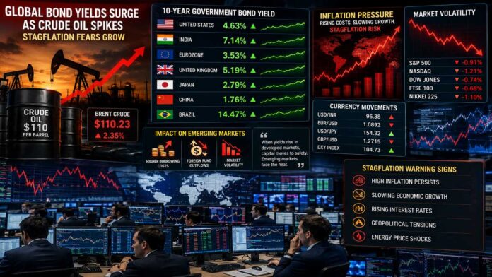 Global Bond Yield Surge and Oil Price Crisis Global bond market volatility and rising crude oil prices impacting India and emerging economies