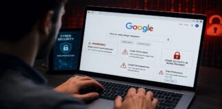 Person receiving cyber warning while searching dangerous topics on Google