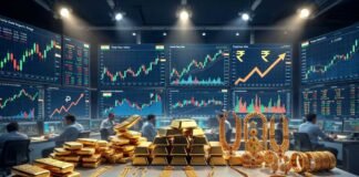 Gold jewelry and silver bullion displayed in an Indian bullion market amid rising imports and higher government duties