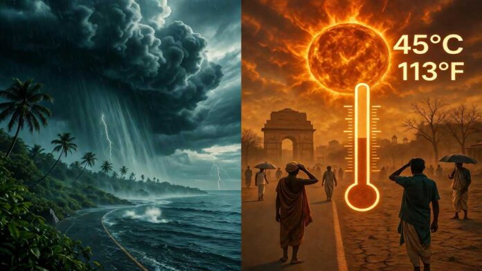 Early Monsoon and Extreme Heatwave Hit India Simultaneously India experiences early monsoon in Andaman region while North India suffers severe heatwave conditions