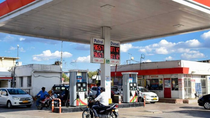India Fuel Price Hike Petrol Diesel Station Scene Petrol pump in India showing fuel prices amid crude oil surge