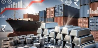 Silver bars and coins displayed after India tightened silver import regulations