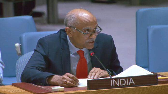 india-warns-pakistan-at-un- India’s UN envoy P Harish addressing the United Nations Security Council on Pakistan-sponsored terrorism and Jammu Kashmir issue