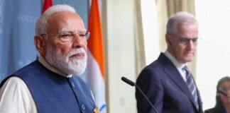 Prime Minister Narendra Modi addressing the India-Norway Business Summit in Oslo during his Norway visit