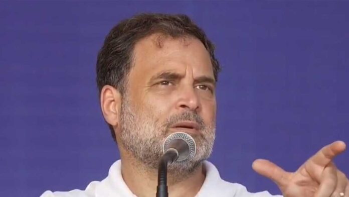 rahul-gandhi-neet-paper-lea Rahul Gandhi speaking against the Modi government over the NEET paper leak controversy during a public address