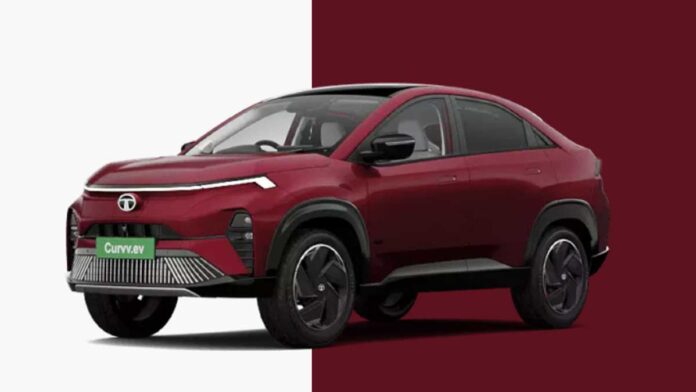 Tata Curvv.ev SeriesX Electric SUV Coupe India Launch Tata Curvv EV SeriesX electric SUV coupe in Nitro Crimson color showcasing modern design and LED lighting