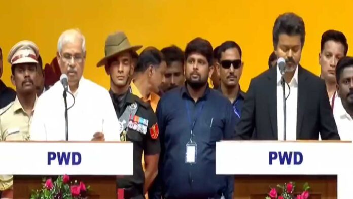 Thalapathy Vijay Takes Oath as Tamil Nadu CM, Announces 200 Units Free Power, Women’s Safety Force Thalapathy Vijay Takes Oath as Tamil Nadu CM, Announces 200 Units Free Power, Women’s Safety Force