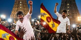 Thalapathy Vijay addressing a massive political rally in Tamil Nadu during 2026 elections as TVK gains strong momentum