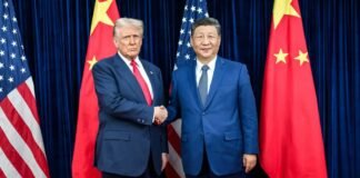 US President Donald Trump meeting Chinese President Xi Jinping during a bilateral summit in Beijing