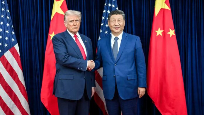 US President Donald Trump meeting Chinese President Xi Jinping during a bilateral summit in Beijing