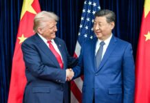 Trump Targets Biden Administration, Says Xi Jinping Was ‘100% Right’ About America’s Decline Donald Trump speaking at a podium while discussing US-China relations and criticizing the Biden administration
