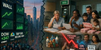 US Economic Inequality highlighted by rising stock markets and financial struggles faced by American households