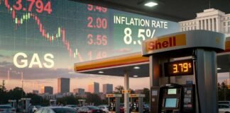 Fuel prices rising at a US gas station as inflation and energy costs surge across the economy