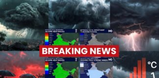 Weather Update showing IMD heatwave and thunderstorm alert across India