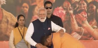 Suvendu Adhikari seeking blessings from Prime Minister Narendra Modi.