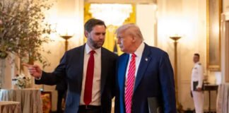 US Vice President JD Vance and President Donald Trump during announcements related to the US-Iran Peace Agreement ahead of the Switzerland signing ceremony.