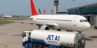 Commercial aircraft at an Indian airport as the government launches a fuel price stabilization scheme for airlines.