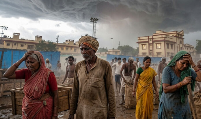india-monsoon-heat-stress-c India Monsoon Heat Stress warning showing people enduring extreme heat and humidity during monsoon season amid climate change concerns.