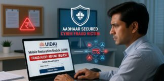 A cyber fraud victim using an online portal to submit a refund request through India's Mobile Restoration Module (MRM).