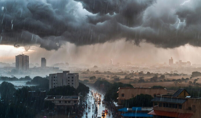 monsoon-advances-across-ind Monsoon clouds gather over New Delhi as IMD issues heavy rain, thunderstorm and heatwave alerts across multiple Indian states
