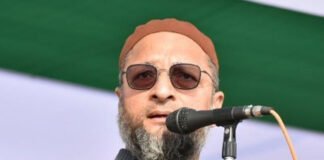 AIMIM chief Asaduddin Owaisi addressing a press conference while discussing welfare benefits and voter list verification issues in West Bengal