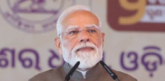 Prime Minister Narendra Modi addresses a public gathering in Rairangpur after unveiling development projects worth over ₹47,600 crore in Odisha.