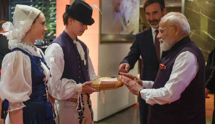 PM Narendra Modi receives traditional bread and salt welcome during official visit to Bratislava, Slovakia
