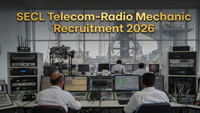 SECL Announces 65 Telecom-Radio Mechanic Vacancies in 2026 SECL headquarters and telecom maintenance professionals working on communication equipment during recruitment announcement.