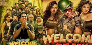 Akshay Kumar and the ensemble cast in a scene from the Welcome to the Jungle trailer filled with comedy, action and adventure.