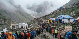 Devotees undertake the Amarnath Yatra 2026 pilgrimage to the sacred cave shrine in Jammu and Kashmir despite challenging weather conditions.