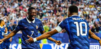 Kylian Mbappé celebrates after scoring two goals as France defeated Sweden 3-0 to reach the FIFA World Cup 2026 Round of 16.