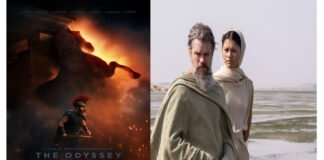 The Odyssey Review featuring an epic Greek hero sailing through stormy seas.