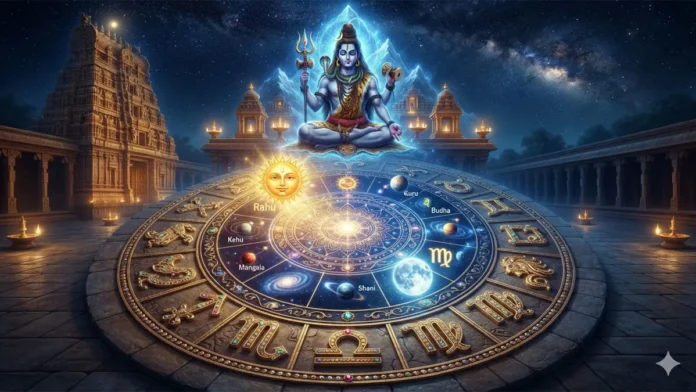 today-horoscope-july-19-2026-all-zodiac-signs-shiva-yoga Daily horoscope for July 19, 2026, highlighting the influence of Shiva Yoga, the Sun in Cancer, and the Moon in Virgo on all zodiac signs.