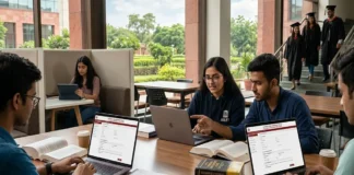 AILET 2027 registration at National Law University Delhi with students applying online for law admissions.