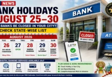 Bank Holidays August 25–30, 2026: Full City-Wise List and Digital Banking Guide
