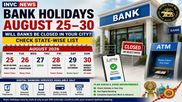 Bank Holidays August 25–30 2026 India