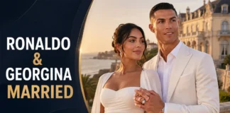 Cristiano Ronaldo and Georgina Rodriguez wedding editorial image following their private marriage in Cascais, Portugal