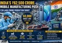India’s ₹62,500 Crore Mobile Manufacturing Push Targets ₹39 Lakh Crore Output, 60,000 Jobs