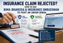 Insurance Claim Rejected? How to Use Bima Bharosa and the Insurance Ombudsman to Fight an Unfair Denial Insurance claim rejected guide showing IRDAI Bima Bharosa and Insurance Ombudsman complaint process