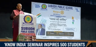 Dr. P.M. Bhardwaj addressing the Know India seminar at Subodh Public School in Jaipur