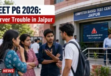 NEET PG 2026 Disrupted at Jaipur Centre as Server Issues Hit Three Times, Candidates Stage Protest NEET PG 2026 candidates outside Jaipur examination centre after reported server disruption