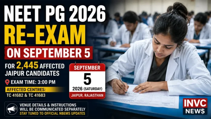 NEET PG 2026 re-exam September 5 for 2445 affected candidates in Jaipur