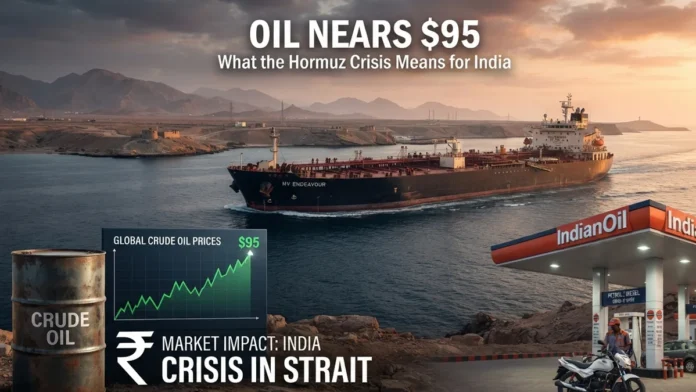 Oil Price Near $95 – Iran Hormuz Crisis Impact on India Oil price near $95 as Iran-Hormuz crisis raises petrol and inflation concerns for India